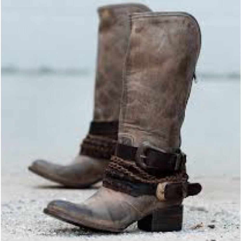 Freebird by Steven Taupe Brown Leather Western Heeled Boots